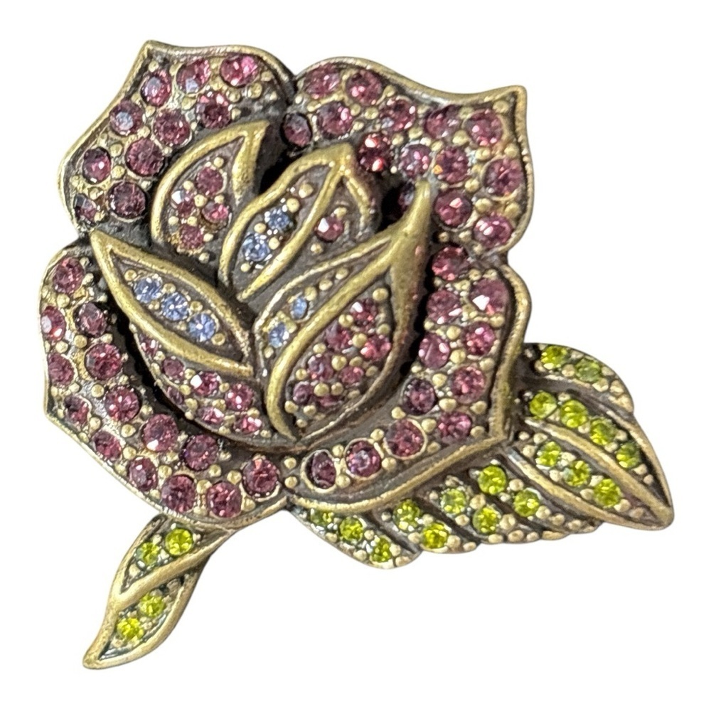 NIB La Vintage Kathy Levine Pave Crystal Rose Hair Clip Antique Bronze Purple
